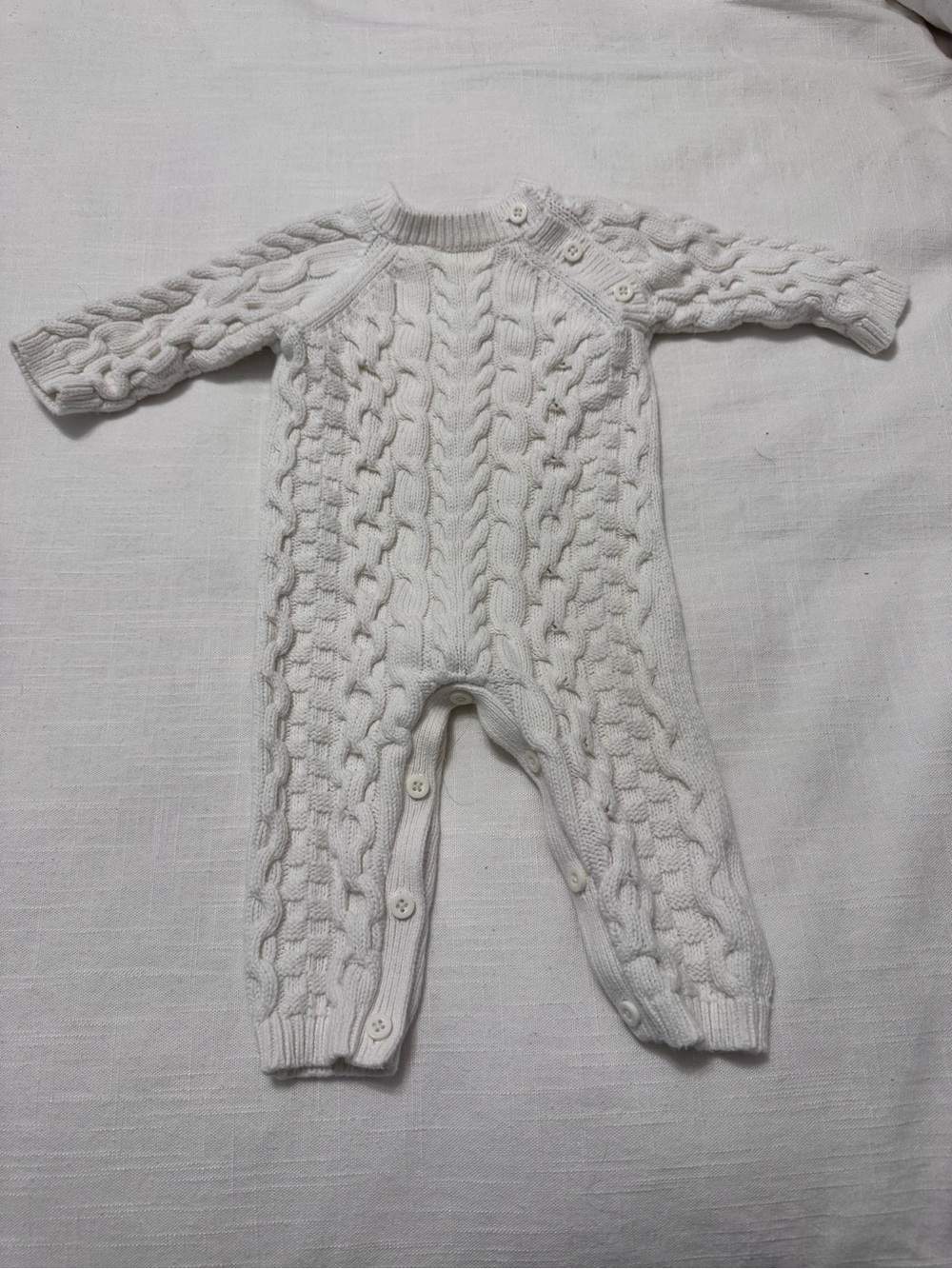Cream Cable-Knit Baby One-Piece Bodysuit with Button Shoulders